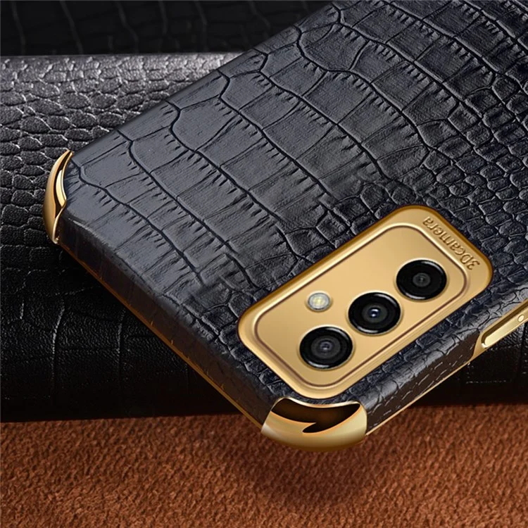 Pour Samsung Galaxy M23 5G / F23 5G Téléphone D'amortisseur Couverture de Téléphone Crocodile Texture Kickstand Contrôle de L'anneau de Doigt Électroplasé PU TPU TPU TPU Anti-scratch - Blanche