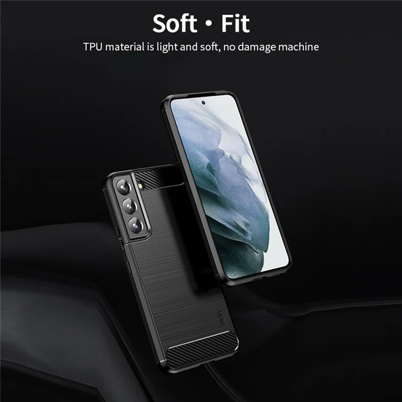 MOFI JK TPU-serie-1 til Samsung Galaxy S22 5G, telefonbeskyttelse med slibet overflade og carbonfiberdesign, slidstærk TPU-beskyttelsesdæksel - Sort