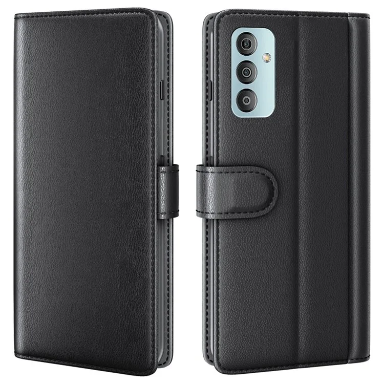 For Samsung Galaxy M23 5G / F23 5G Case Genuine Split Leather Phone Cover with Wallet Stand - Black