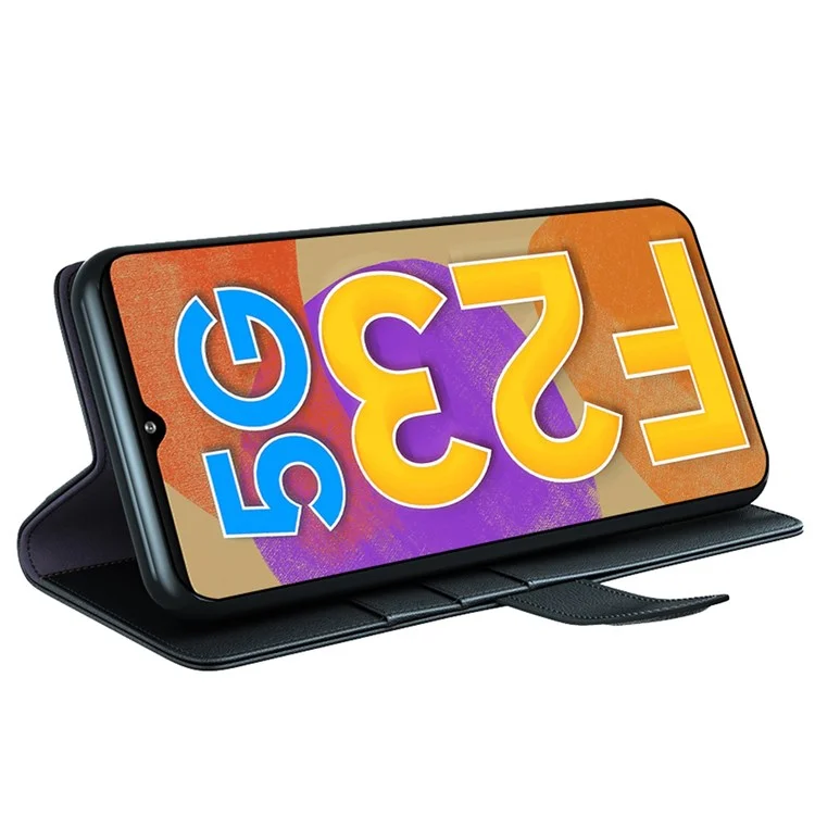 For Samsung Galaxy M23 5G / F23 5G Case Genuine Split Leather Phone Cover with Wallet Stand - Black