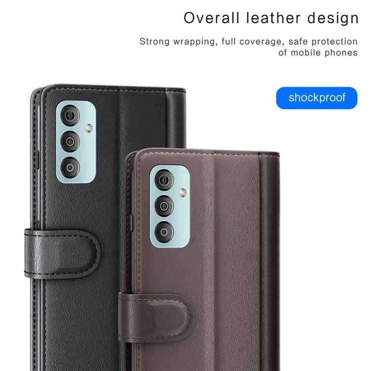 For Samsung Galaxy M23 5G / F23 5G Case Genuine Split Leather Phone Cover with Wallet Stand - Black