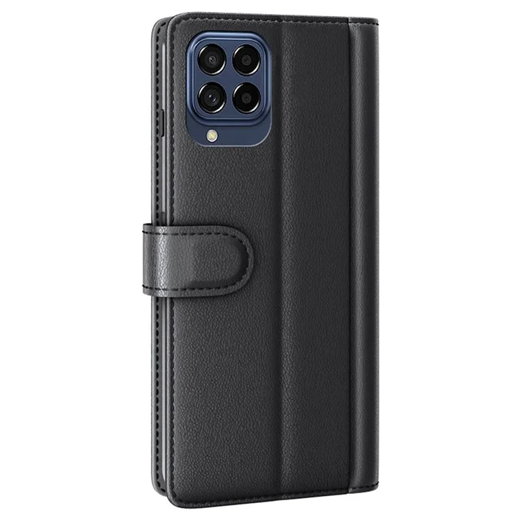 For Samsung Galaxy M33 5G (Global) Case Genuine Split Leather Phone Cover with Wallet Stand - Black