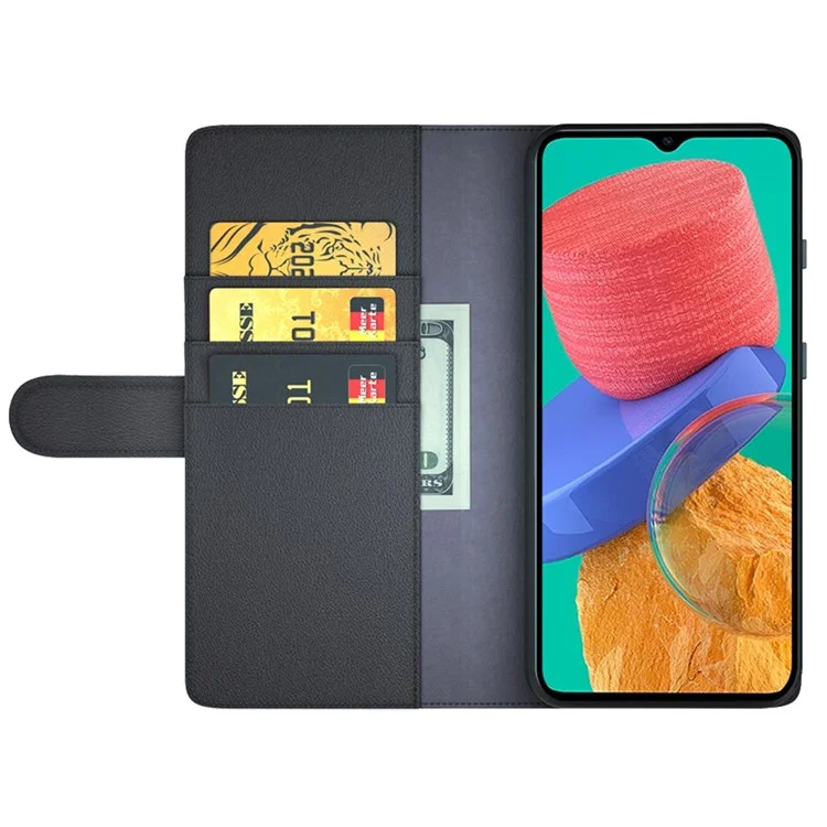 For Samsung Galaxy M33 5G (Global) Case Genuine Split Leather Phone Cover with Wallet Stand - Black