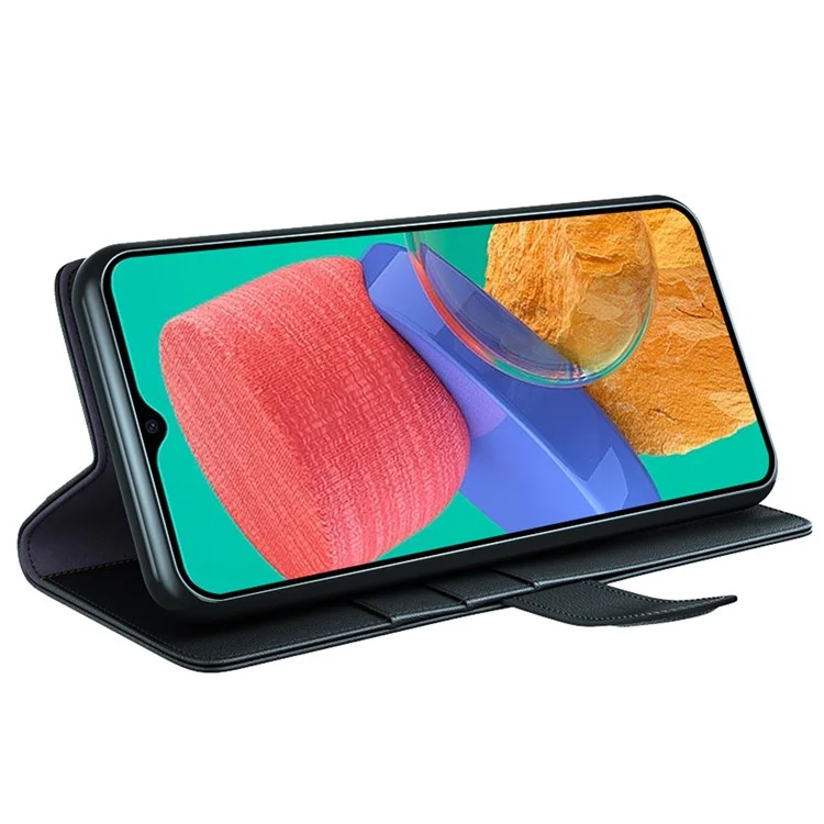 For Samsung Galaxy M33 5G (Global) Case Genuine Split Leather Phone Cover with Wallet Stand - Black