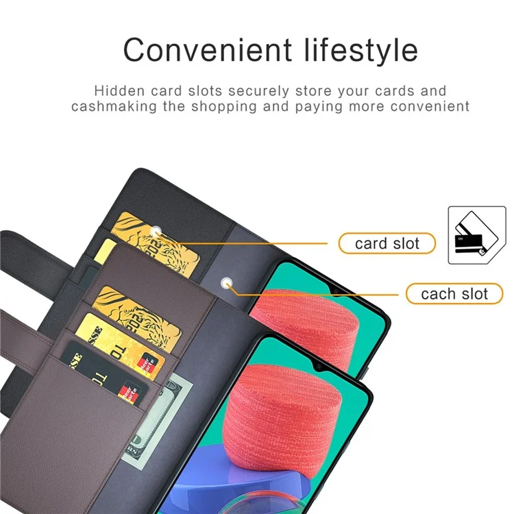 For Samsung Galaxy M33 5G (Global) Case Genuine Split Leather Phone Cover with Wallet Stand - Black