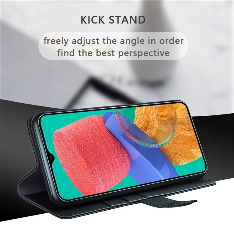 For Samsung Galaxy M33 5G (Global) Case Genuine Split Leather Phone Cover with Wallet Stand - Black