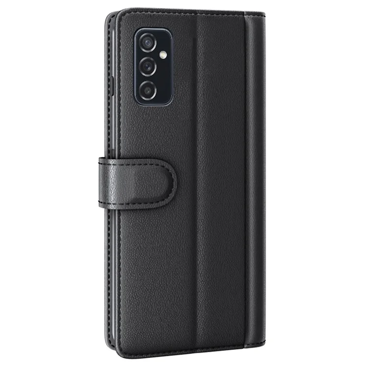 For Samsung Galaxy M52 5G Case Genuine Split Leather Phone Cover with Wallet Stand - Black