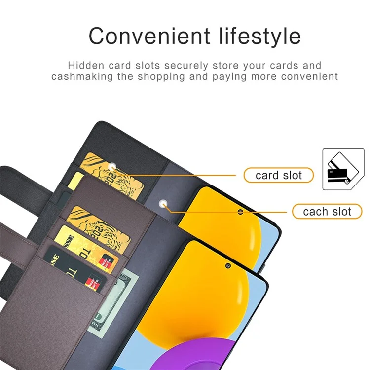 For Samsung Galaxy M52 5G Case Genuine Split Leather Phone Cover with Wallet Stand - Black