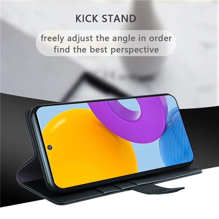 For Samsung Galaxy M52 5G Case Genuine Split Leather Phone Cover with Wallet Stand - Black