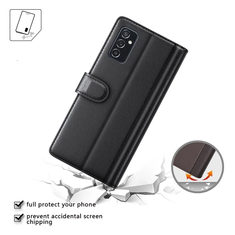 For Samsung Galaxy M52 5G Case Genuine Split Leather Phone Cover with Wallet Stand - Black