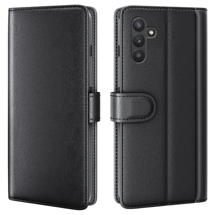 For Samsung Galaxy A13 5G / A04s 4G (164.7mm) Case Genuine Split Leather Phone Cover with Wallet Stand - Black