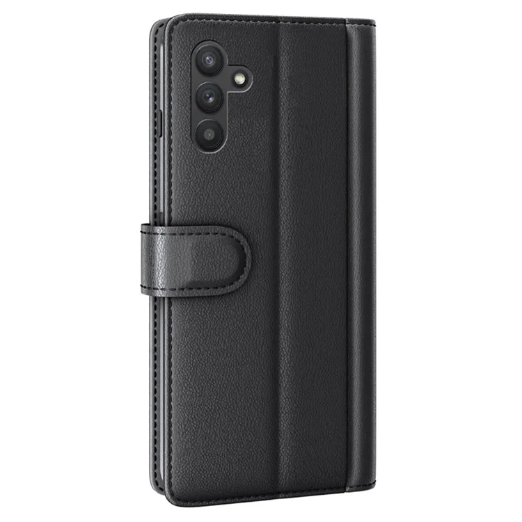 For Samsung Galaxy A13 5G / A04s 4G (164.7mm) Case Genuine Split Leather Phone Cover with Wallet Stand - Black