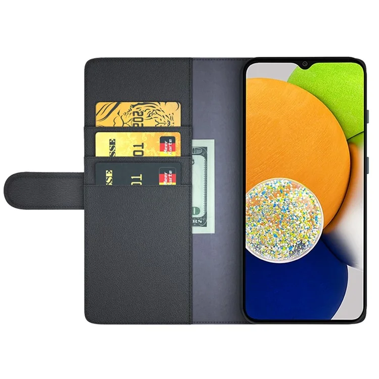 For Samsung Galaxy A13 5G / A04s 4G (164.7mm) Case Genuine Split Leather Phone Cover with Wallet Stand - Black