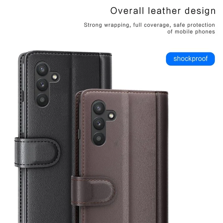 For Samsung Galaxy A13 5G / A04s 4G (164.7mm) Case Genuine Split Leather Phone Cover with Wallet Stand - Black