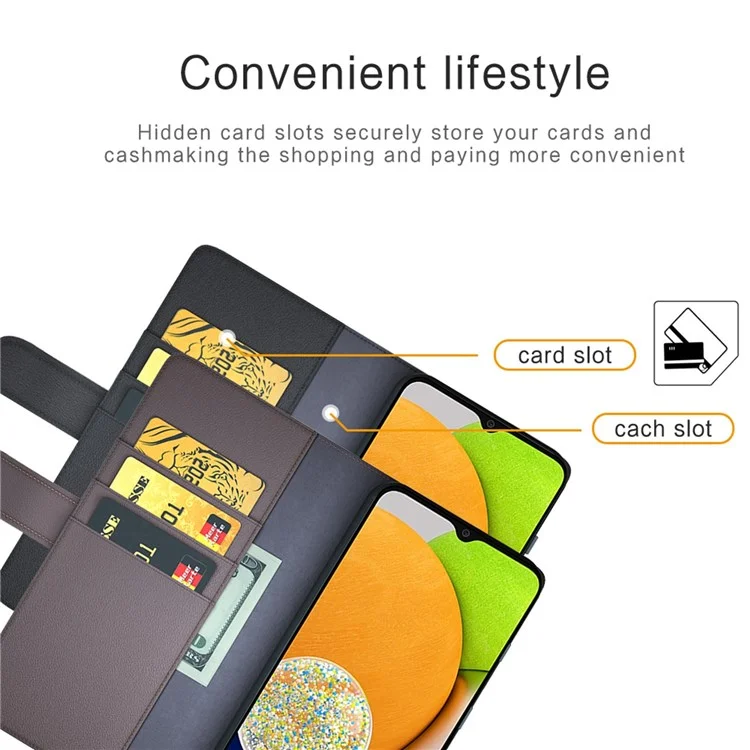 For Samsung Galaxy A13 5G / A04s 4G (164.7mm) Case Genuine Split Leather Phone Cover with Wallet Stand - Black