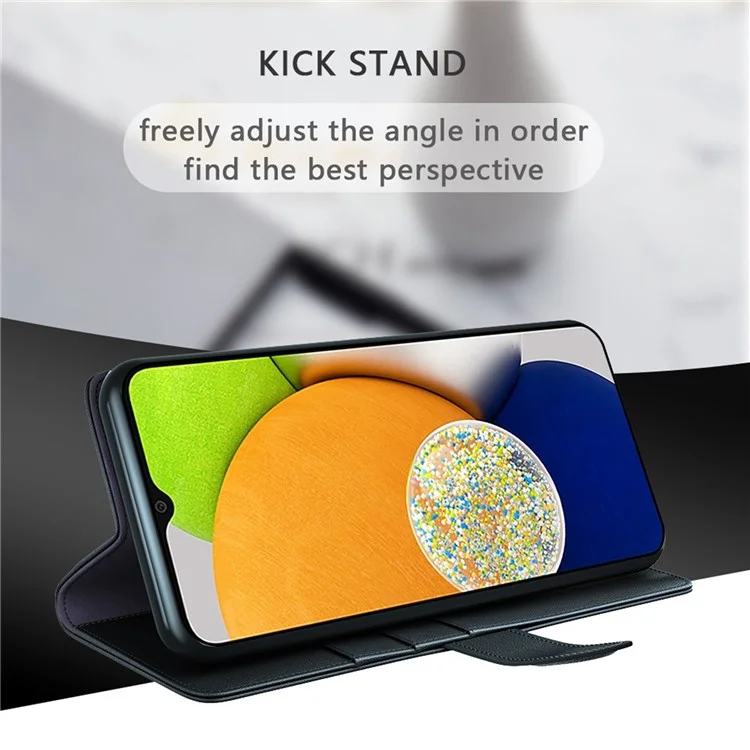 For Samsung Galaxy A13 5G / A04s 4G (164.7mm) Case Genuine Split Leather Phone Cover with Wallet Stand - Black