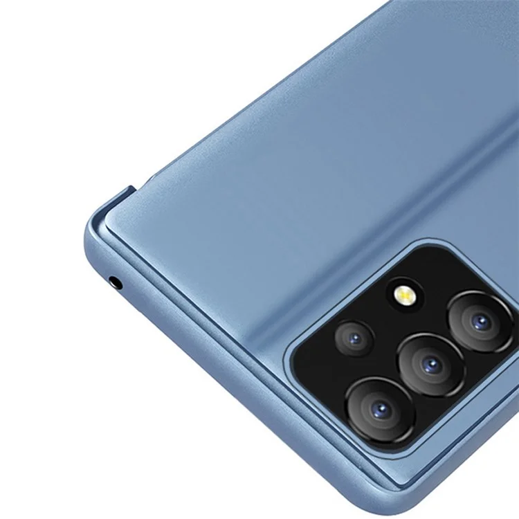 Para Samsung Galaxy A13 4G Visualização Smart Visualização Tampa Da Janela PU Eletroplate Stand Espelhado Livraria - Céu Azul