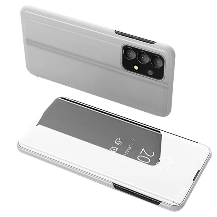 Para Samsung Galaxy A13 4G Visualização Smart Visualização Tampa Da Janela PU Eletroplate Stand Espelhado Livraria - Prata