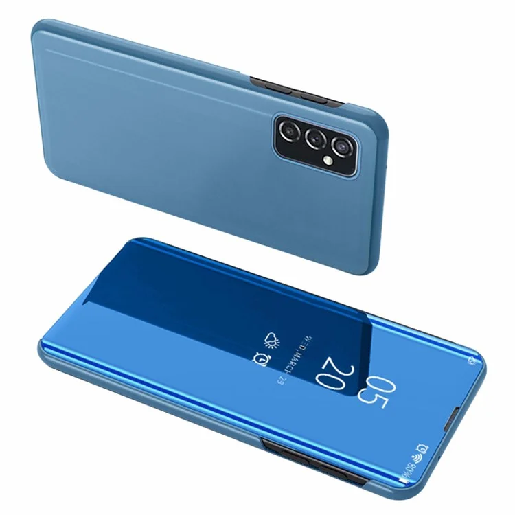 Para Samsung Galaxy M23 5G/F23 5G Capa de Flip de Espelho de Revestimento Eletrolítico de Couro PU com Janela de Visualização e Suporte - Azul Céu