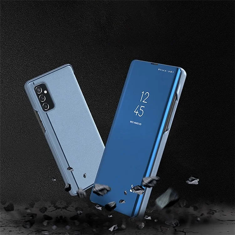 Para Samsung Galaxy M23 5G/F23 5G Capa de Flip de Espelho de Revestimento Eletrolítico de Couro PU com Janela de Visualização e Suporte - Azul Céu