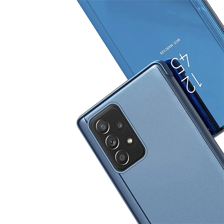 Für Samsung Galaxy A33 5G Mirror Flip Case PU Leder Electroplate Stand Smart View Window Business Phone Cover - Himmelblau