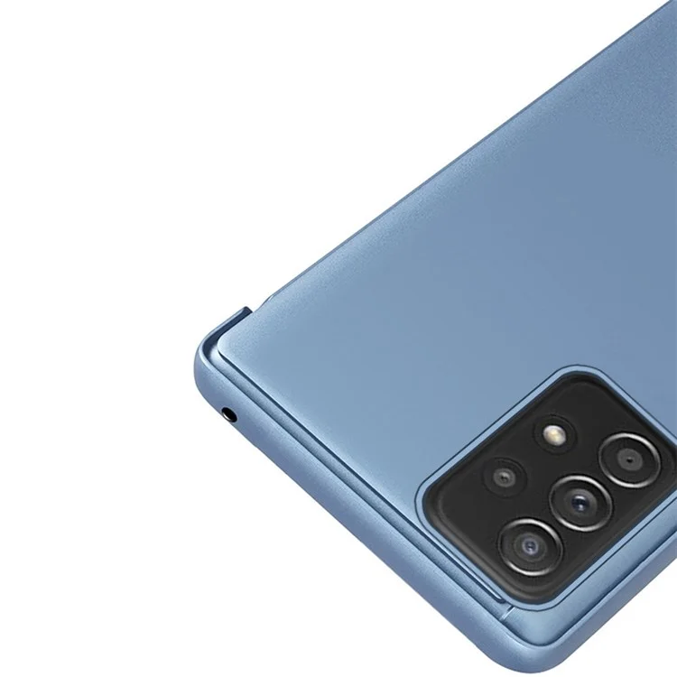 Für Samsung Galaxy A33 5G Mirror Flip Case PU Leder Electroplate Stand Smart View Window Business Phone Cover - Himmelblau