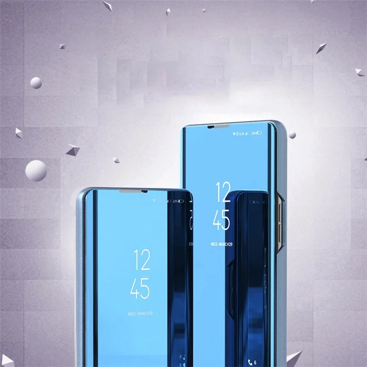 Per Samsung Galaxy A33 5G Specchio Flip Case PU Electroplate Stand Smart Windows Business Cover Del Telefono - Cielo Blu