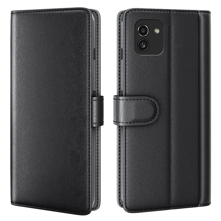 Pour Samsung Galaxy A03 (166,5 x 75,98 x 9,14 mm) Véritable étui portefeuille rabattable en cuir split Shockproof Full Protection Magnetic Cover - Noir