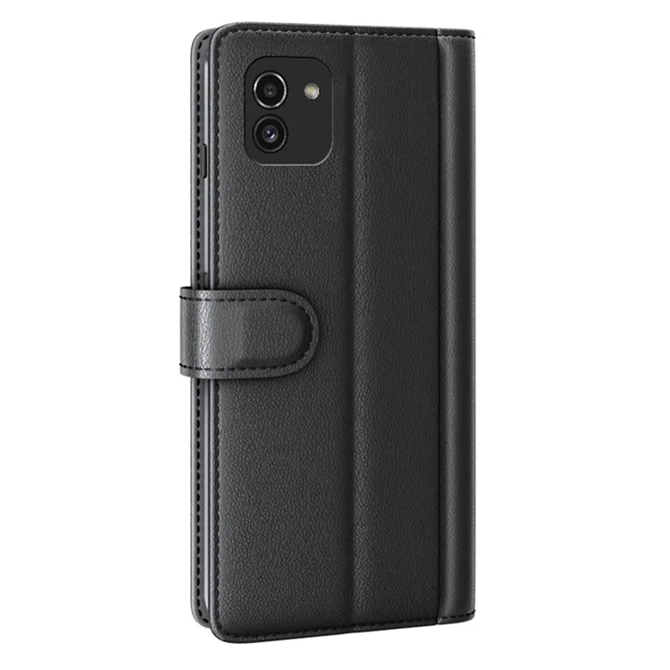 Pour Samsung Galaxy A03 (166,5 x 75,98 x 9,14 mm) Véritable étui portefeuille rabattable en cuir split Shockproof Full Protection Magnetic Cover - Noir