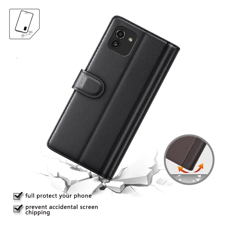 Pour Samsung Galaxy A03 (166,5 x 75,98 x 9,14 mm) Véritable étui portefeuille rabattable en cuir split Shockproof Full Protection Magnetic Cover - Noir