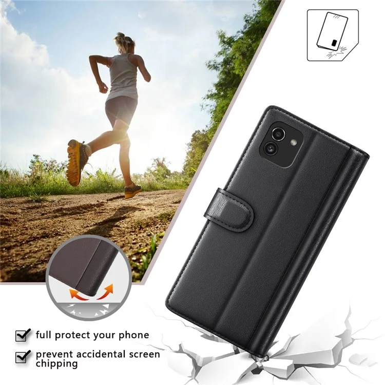 Pour Samsung Galaxy A03 (166,5 x 75,98 x 9,14 mm) Véritable étui portefeuille rabattable en cuir split Shockproof Full Protection Magnetic Cover - Noir