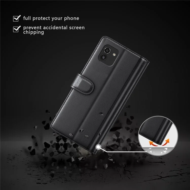Pour Samsung Galaxy A03 (166,5 x 75,98 x 9,14 mm) Véritable étui portefeuille rabattable en cuir split Shockproof Full Protection Magnetic Cover - Noir