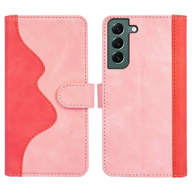 Para Samsung Galaxy S22+ 5G Color Splicing Design Phone Cover Fall Proof PU Leather Stand Wallet Case Shell - Pink