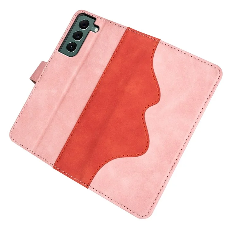 Para Samsung Galaxy S22+ 5G Color Splicing Design Phone Cover Fall Proof PU Leather Stand Wallet Case Shell - Pink
