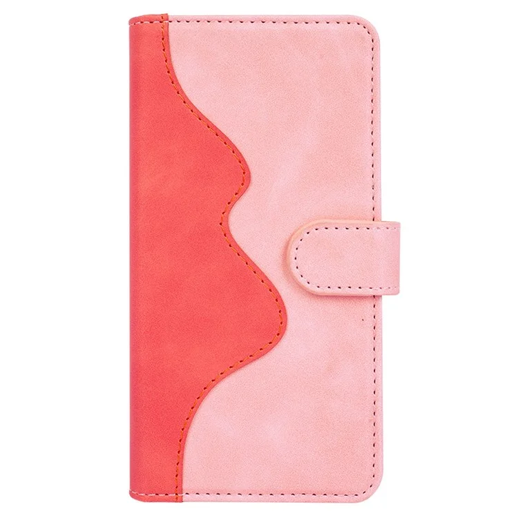 Para Samsung Galaxy S22+ 5G Color Splicing Design Phone Cover Fall Proof PU Leather Stand Wallet Case Shell - Pink