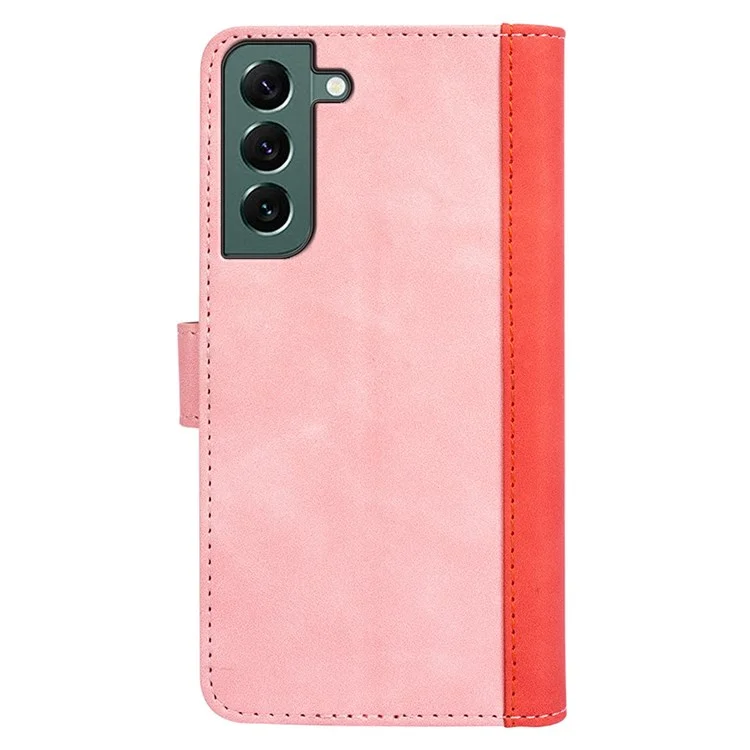 Para Samsung Galaxy S22+ 5G Color Splicing Design Phone Cover Fall Proof PU Leather Stand Wallet Case Shell - Pink