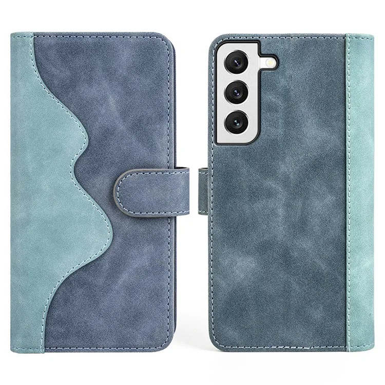 Pour Samsung Galaxy S22 5G Couleur Conception Splicing Phone Cover Bump Proof PU Leather Stand Wallet Case Shell - Bleu