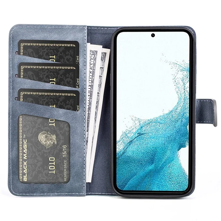 Pour Samsung Galaxy S22 5G Couleur Conception Splicing Phone Cover Bump Proof PU Leather Stand Wallet Case Shell - Bleu