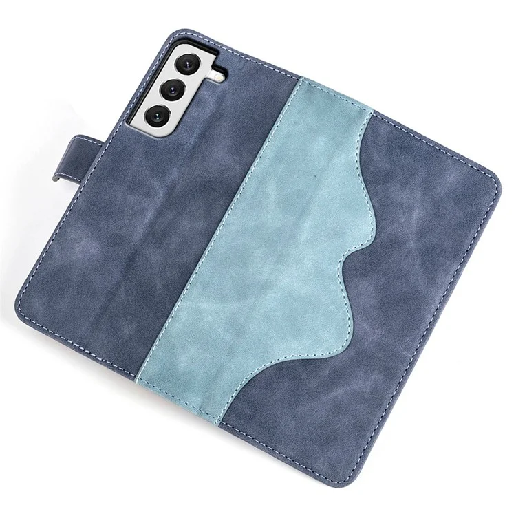 Pour Samsung Galaxy S22 5G Couleur Conception Splicing Phone Cover Bump Proof PU Leather Stand Wallet Case Shell - Bleu
