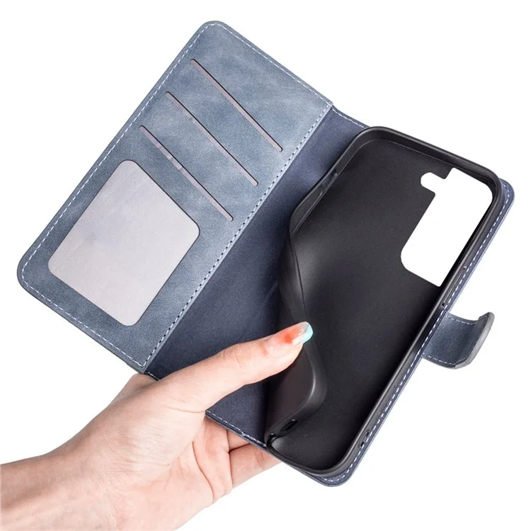 Pour Samsung Galaxy S22 5G Couleur Conception Splicing Phone Cover Bump Proof PU Leather Stand Wallet Case Shell - Bleu