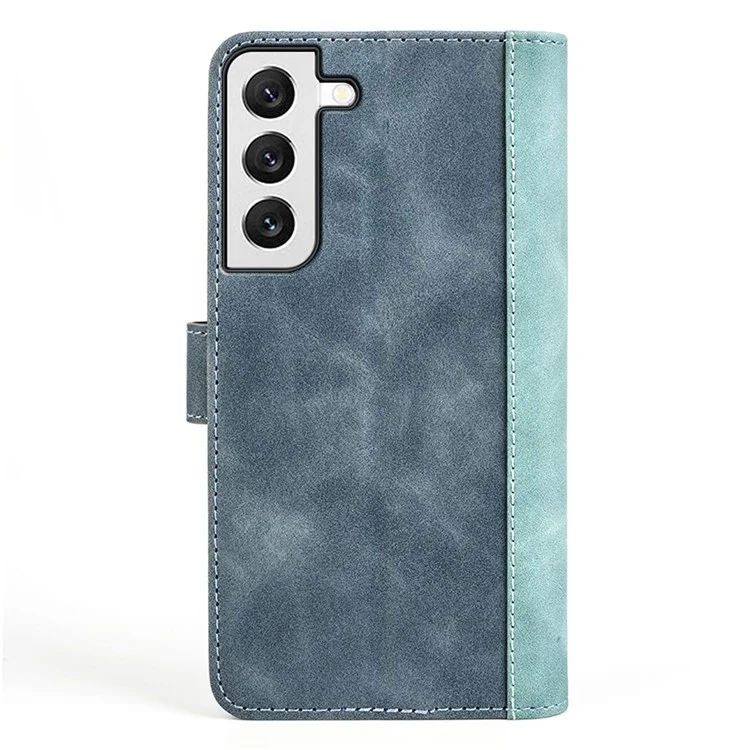 Pour Samsung Galaxy S22 5G Couleur Conception Splicing Phone Cover Bump Proof PU Leather Stand Wallet Case Shell - Bleu