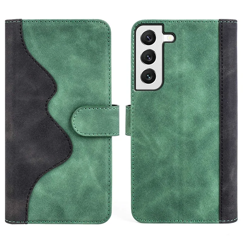 Voor Samsung Galaxy S22 5G Kleurcombinatie Design Telefoonhoesje Stootvrij PU Leren Stand Wallet Hoes - Groen