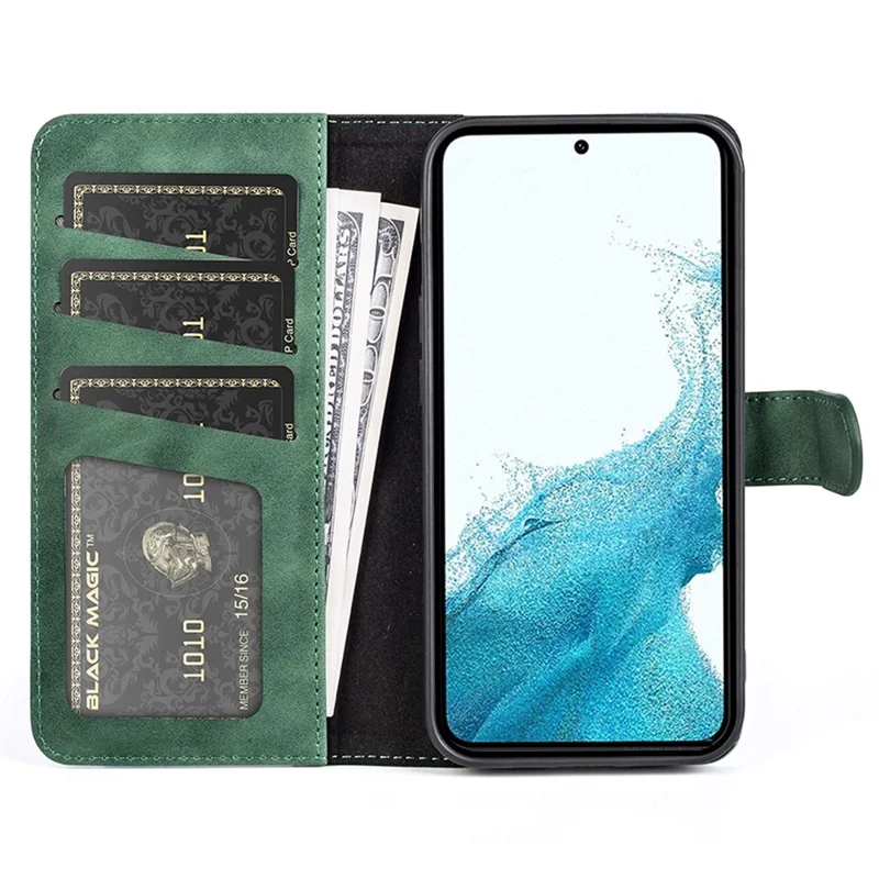 Voor Samsung Galaxy S22 5G Kleurcombinatie Design Telefoonhoesje Stootvrij PU Leren Stand Wallet Hoes - Groen