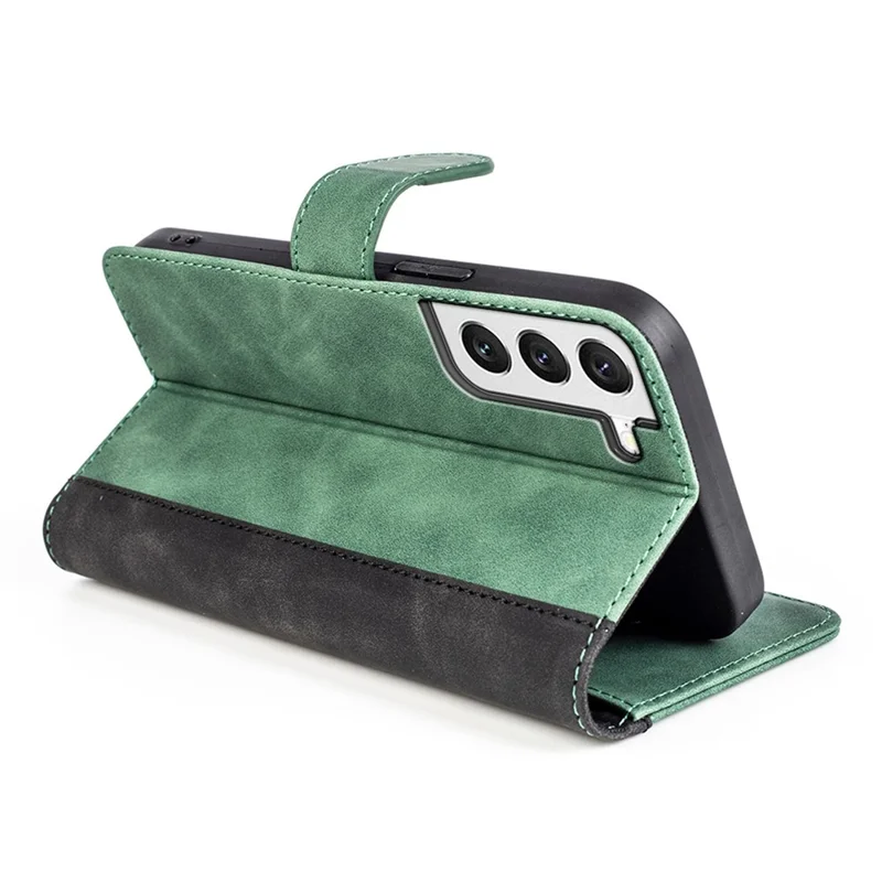 Voor Samsung Galaxy S22 5G Kleurcombinatie Design Telefoonhoesje Stootvrij PU Leren Stand Wallet Hoes - Groen