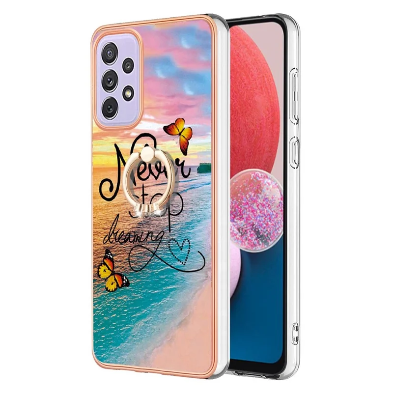 For Samsung Galaxy A13 4G Case with Ring Kickstand IMD Marble Pattern TPU Back Cover - Never Stop Dreaming