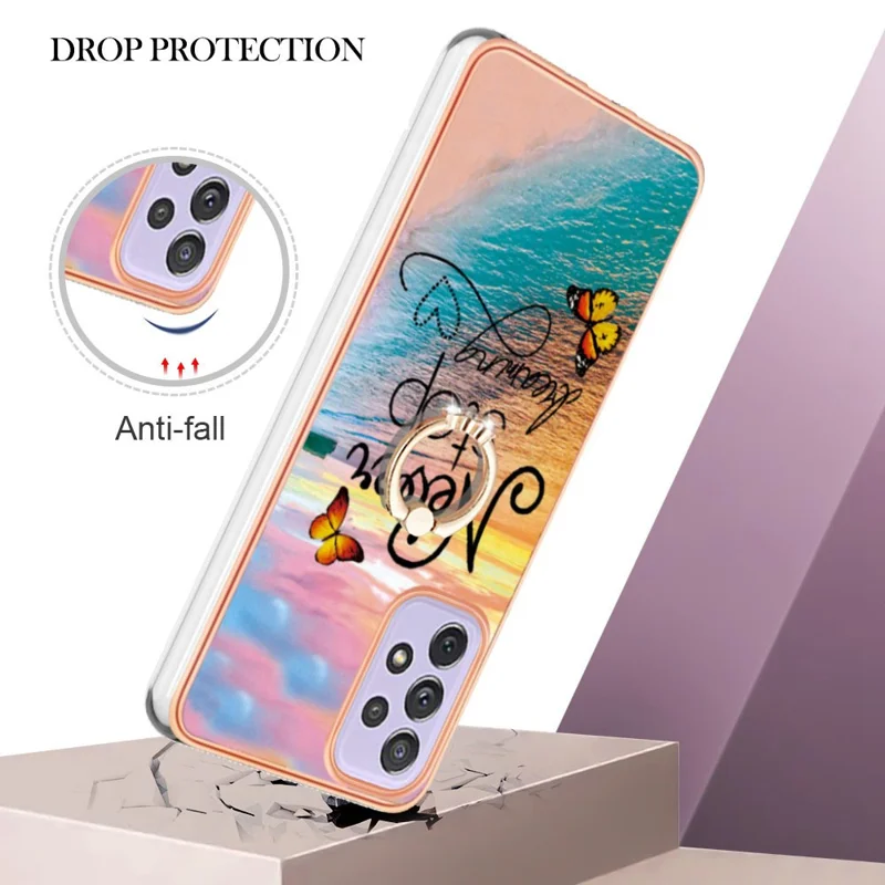 For Samsung Galaxy A13 4G Case with Ring Kickstand IMD Marble Pattern TPU Back Cover - Never Stop Dreaming