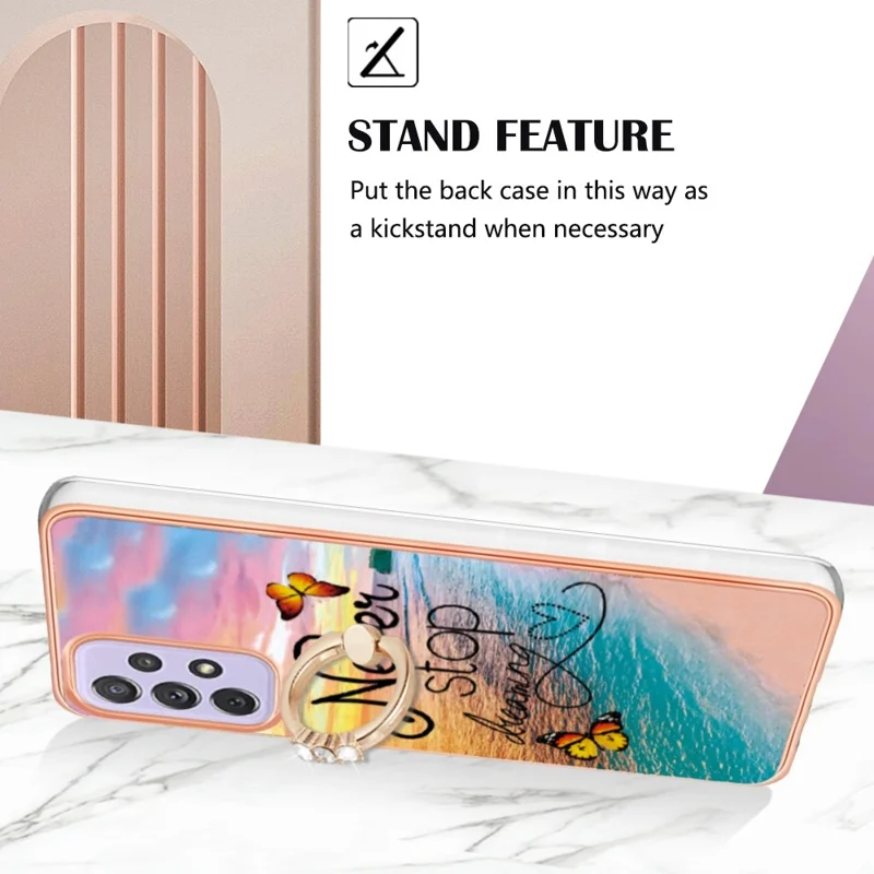 For Samsung Galaxy A13 4G Case with Ring Kickstand IMD Marble Pattern TPU Back Cover - Never Stop Dreaming