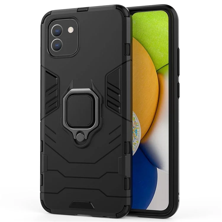 Pour Samsung Galaxy A03 (166,5 x 75,98 x 9,14 mm) Étui de protection antichoc de qualité militaire avec anneau de support - Noir
