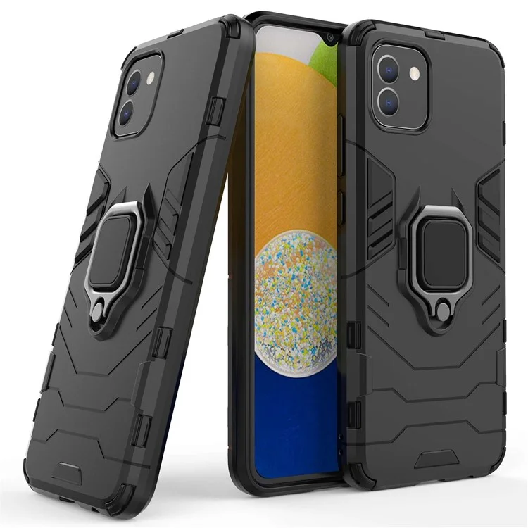 Pour Samsung Galaxy A03 (166,5 x 75,98 x 9,14 mm) Étui de protection antichoc de qualité militaire avec anneau de support - Noir