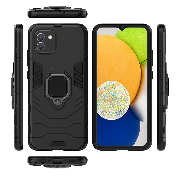 Pour Samsung Galaxy A03 (166,5 x 75,98 x 9,14 mm) Étui de protection antichoc de qualité militaire avec anneau de support - Noir